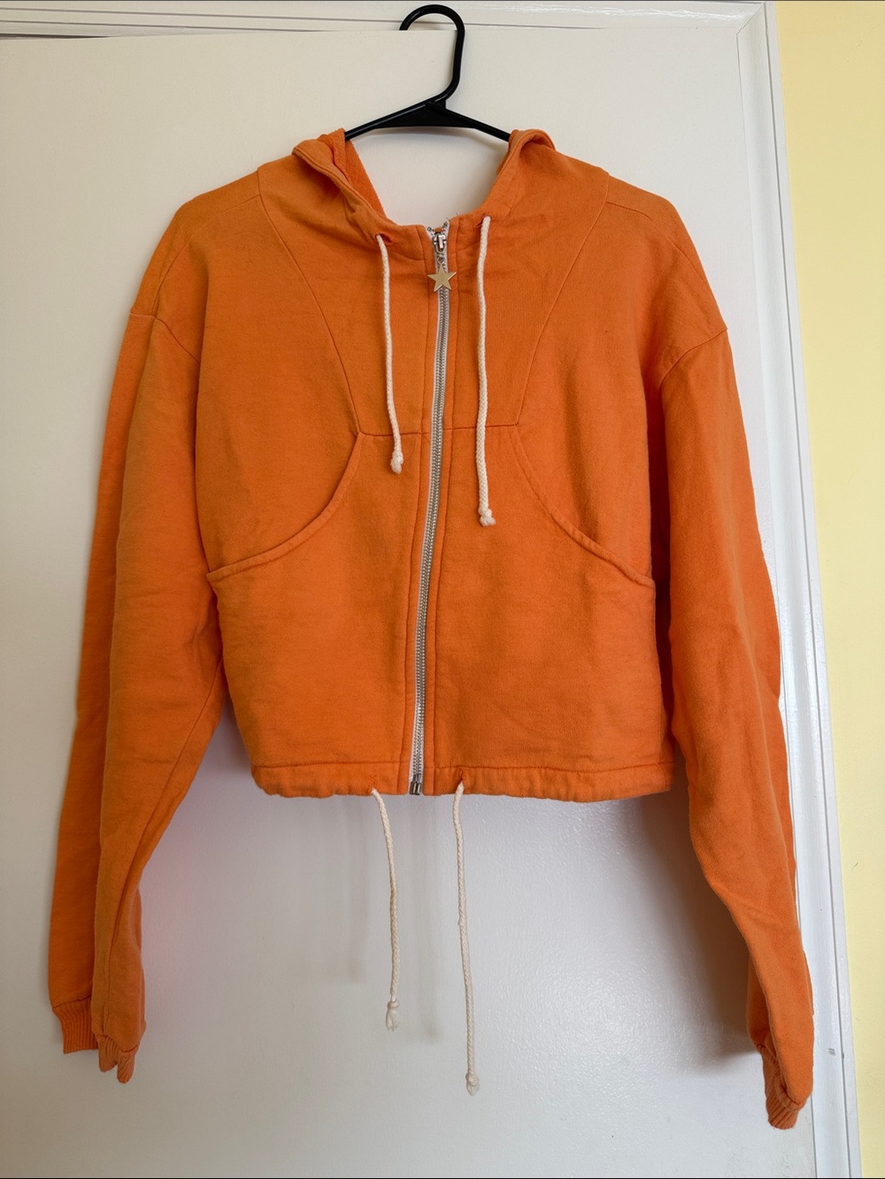 Cropped Orange Hooded Zip Bomber Jacket